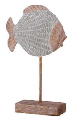 13" Gray and Brown Open Mouthed Polyresin Fish on a Stand Statue