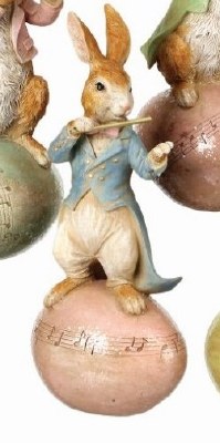 9" Multipastel Polyresin Bunny Conducting on an Egg Figurine
