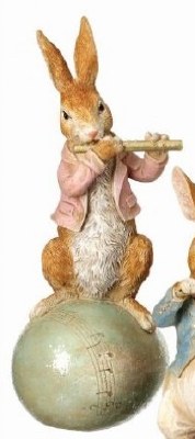 9" Multipastel Polyresin Bunny Playing the Flute on an Egg Figurine