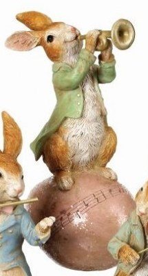 9" Multipastel Polyresin Bunny Playing the Horn on an Egg Figurine