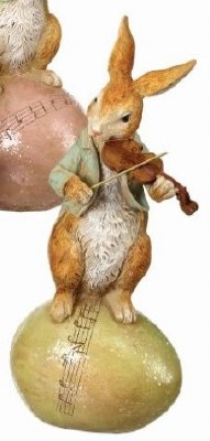 9" Multipastel Polyresin Bunny Playing the Violin on an Egg Figurine