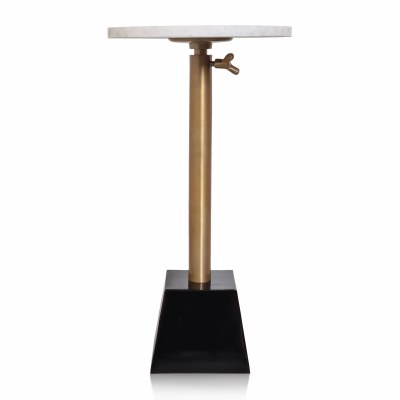 12" Round White Top End Table With a Bronze and Black Base