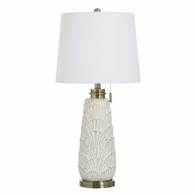 29" Distressed Beige and Bronze Scallop Shell Coastal Table Lamp