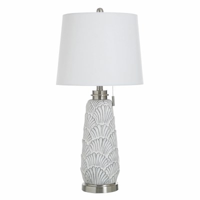 29" Distressed White and Silver Scallop Shell Coastal Table Lamp