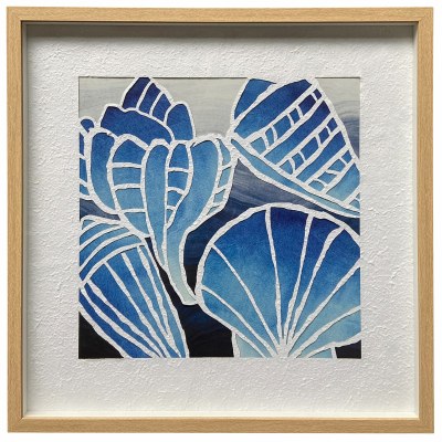 24" Sq Blue Seashells 1 Framed Shadow Box