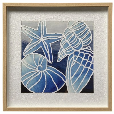24" Sq Blue Seashells 2 Framed Shadow Box
