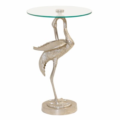 15" Round Silver Metal Egret Coastal End Table
