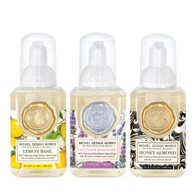 Set of Three 4.7 Oz Lemon Basil, Lavander, and Honey Almond Fragrance Foaming Hand Soaps