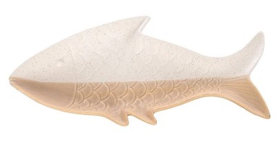 8" Distressed White and Light Brown Ceramic Fish Plate