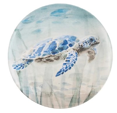 11" Round Blue Melamine Sea Turtle Plate