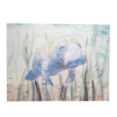 24" x 32" Blue Manatee Coastal Canvas