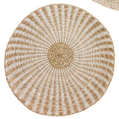 19" Round Natural Stripe Woven Wall Basket by Mud Pie