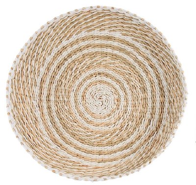 13" Round White and Natural Woven Wall Basket by Mud Pie