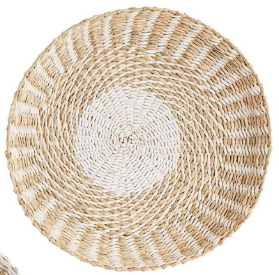 12" Round White and Natural Woven Wall Basket by Mud Pie