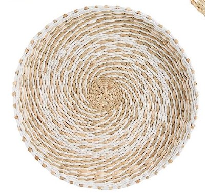 11" Round White and Natural Woven Wall Basket by Mud Pie