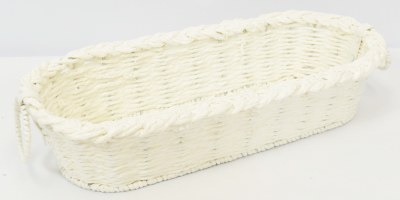 7" x 17" White Oval Woven Basket by Mud Pie
