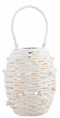 12" LED White Woven Lantern by Mud Pie
