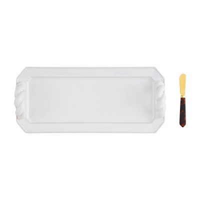 7" x 15" White Ceramic Twist Handle Serving Tray by Mud Pie