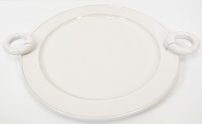 13" Round White Ring Handles Ceramic Tray by Mud Pie