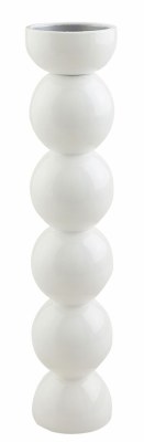 17" White Wood Orb Pillar Candle Holder by Mud Pie
