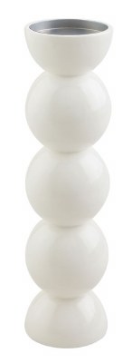 13" White Wood Orb Pillar Candle Holder by Mud Pie