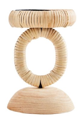 8" Natural Rattan and Wood Pillar Candle Holder by Mud Pie