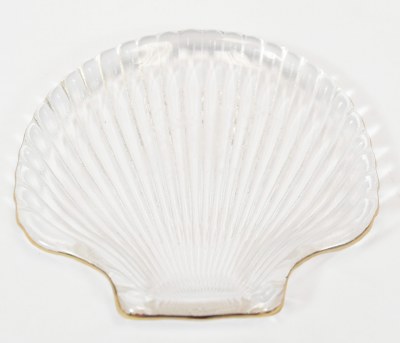4" Gold Rim Glass Scallop Shell Plate by Mud Pie