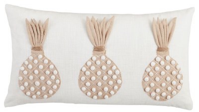11" x 22" Beige Pineapple Decorative Tropical Lumbar Pillow by Mud Pie