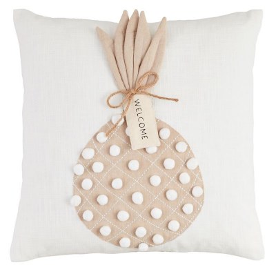 18" Sq Beige Pineapple Decorative Tropical Pillow by Mud Pie