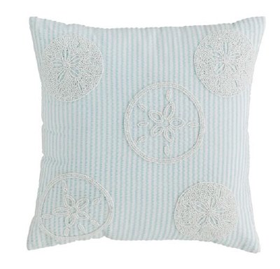 18" Sq Beaded Sand Dollar Decorative Coastal Pillow by Mud Pie
