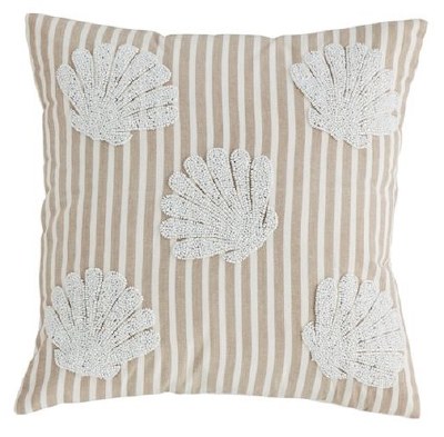 18" Sq Beaded Scallop Shell Decorative Coastal Pillow by Mud Pie