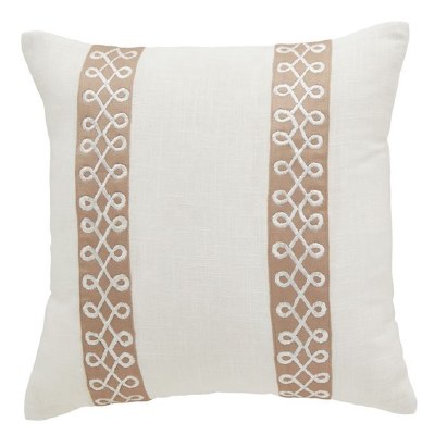 18" Sq Cream and Taupe Trim Decorative Pillow by Mud Pie