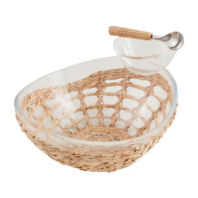 11" x 13" Clear Acrylic and Natural Seagrass Sleeve Chip and Dip Dish by Mud Pie