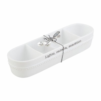 14" White Ceramic Four Compartment Snack Dish With Two Spoons by Mud Pie