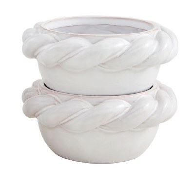 Set of Two 4" Round White Ceramic Twist Rim Bowls by Mud Pie