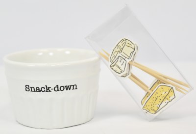 3" White Ceramic "Snack-down" Bowl With Picks by Mud Pie