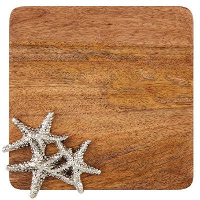 8" Sq Metal Starfish on a Wood Cutting Board by Mud Pie