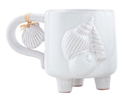 12 Oz White Conch Shell Mold and Scallop Shell Charm Ceramic Mug by Mud Pie