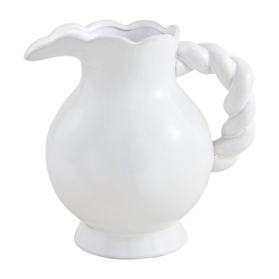 70 Oz White Textured Ceramic Twist Handle Pitcher by Mud Pie