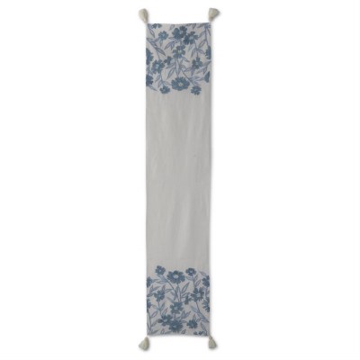 14" x 72" Blue Embroidered Flowers Table Runner