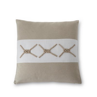 18" Sq Tan and Cream Nautical Jute Knot Decorative Coastal Pillow