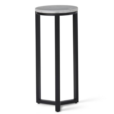 11" Round White Marble Top and Black Metal Leg End Table