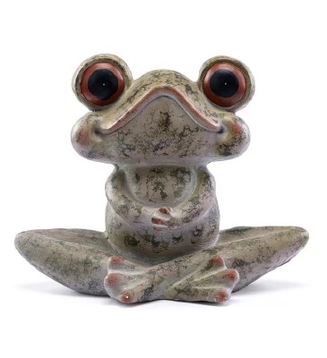 13" Green Polyresin Big Eyed Frog Statue