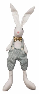 21" White Boy Bunny With a Gold Bow Shelf Sitter