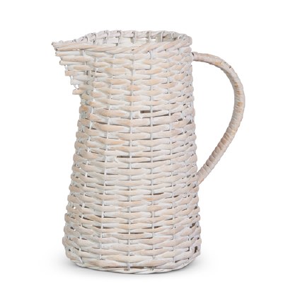 10" White Washed Wicker Pitcher