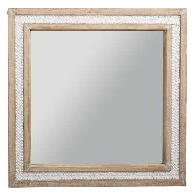 32" Sq White Washed Wicker and Wood Mirror