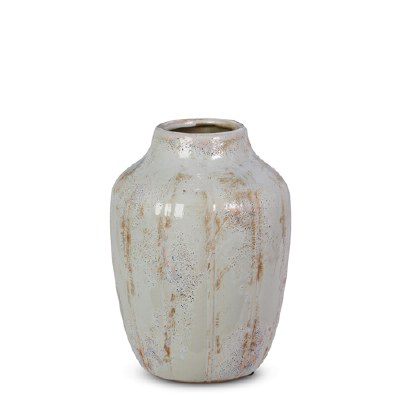 9" Distressed White and Brown Ceramic Vase