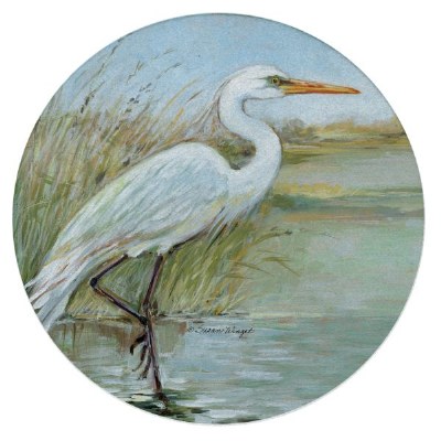 Set of Four 4" Round Egret Sandstone Coasters