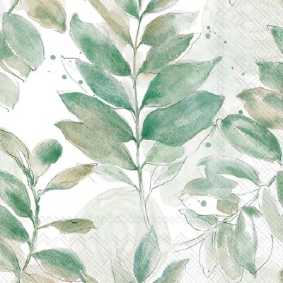 5" Square Green Soft Leaves Beverage Napkins