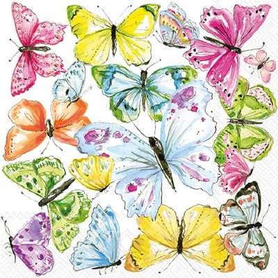 5" Square Multicolor Butterflies Beverage Napkins
